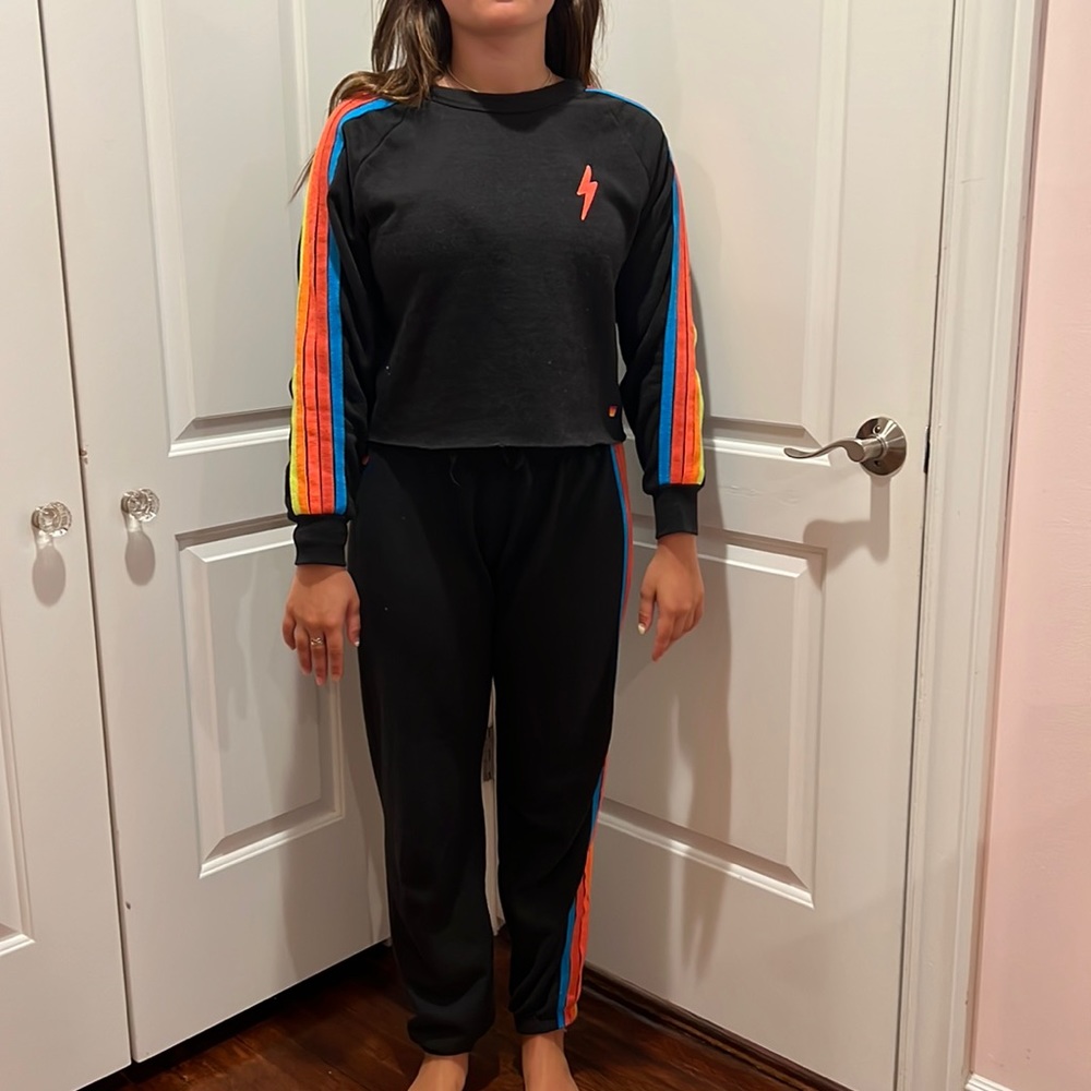 Aviator Nation Cropped Sweat Shirt and Sweatpants Set